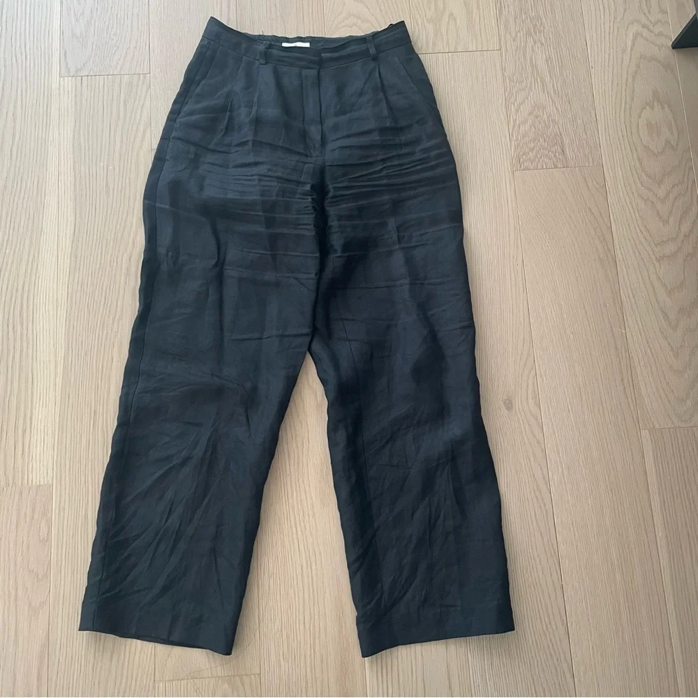 Aritzia Babaton Pleated Linen Pant in Black Size 6 High-rise wide-leg pants